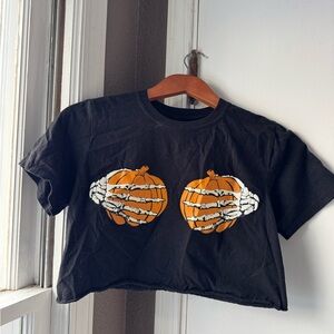 Windsor Black Crop Top with Festive Design